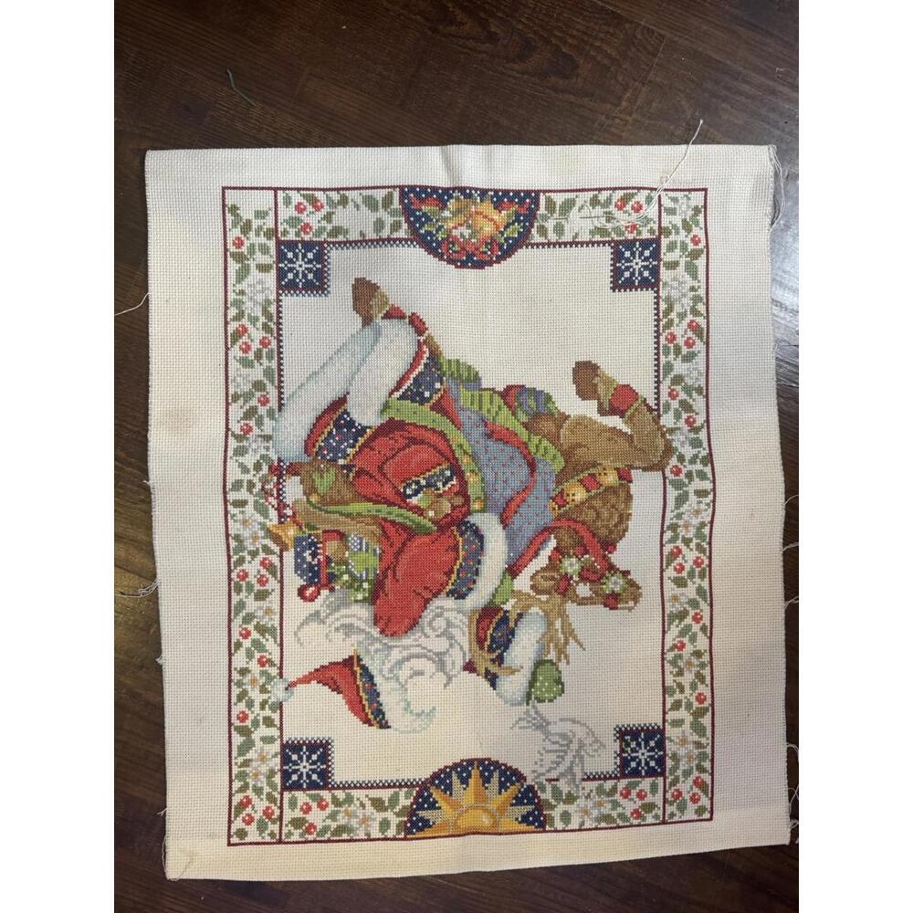 Santa On Reindeer Design Works Kit #5441 Counted Cross Stitch MOSTLY Complete